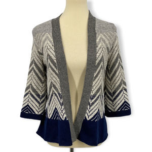 Anthropologie Moth Chevron Stitch Gray Blue Knit Open Cardigan Sweater Size XS